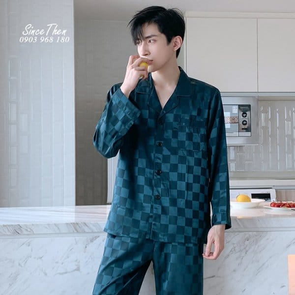 Đồ ngủ đôi lụa dài tay D0010 3 Do Pijama Nam Mac Nha D0010