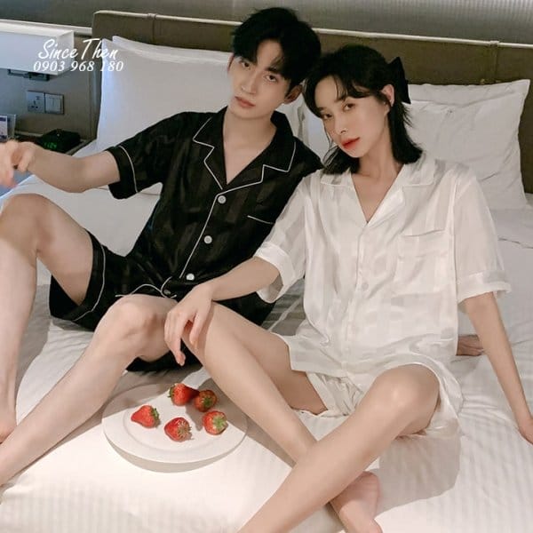 Đồ ngủ đôi lụa ngắn D0065 3 Pijama Doi Nam Nu D0065