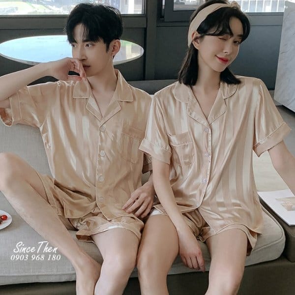 Đồ ngủ đôi lụa ngắn D0066 2 Pijama Doi Nam Nu D0066