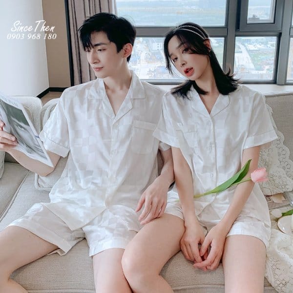 Đồ ngủ đôi lụa ngắn D0009 1 Pijama Doi Nam Nu Dep D0009 3