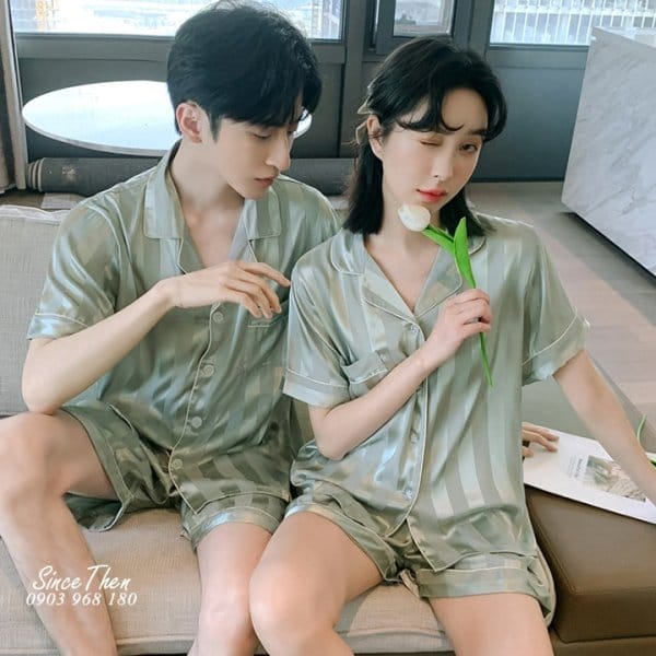 Đồ ngủ đôi lụa ngắn D0064 2 Pijama Doi Nam Nu Lua Ngan D0064